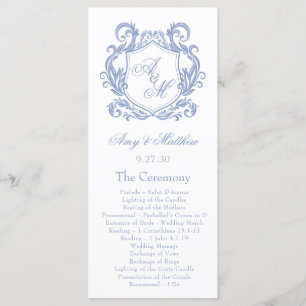 Programme Élégant Monogramme Dusty Blue Crest Mariage