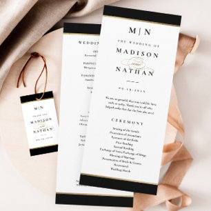 Programme Élégant Monogramme Mariage noir et or