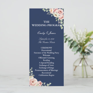 Programme Elegant Navy Blue Watercolor Floral Wedding