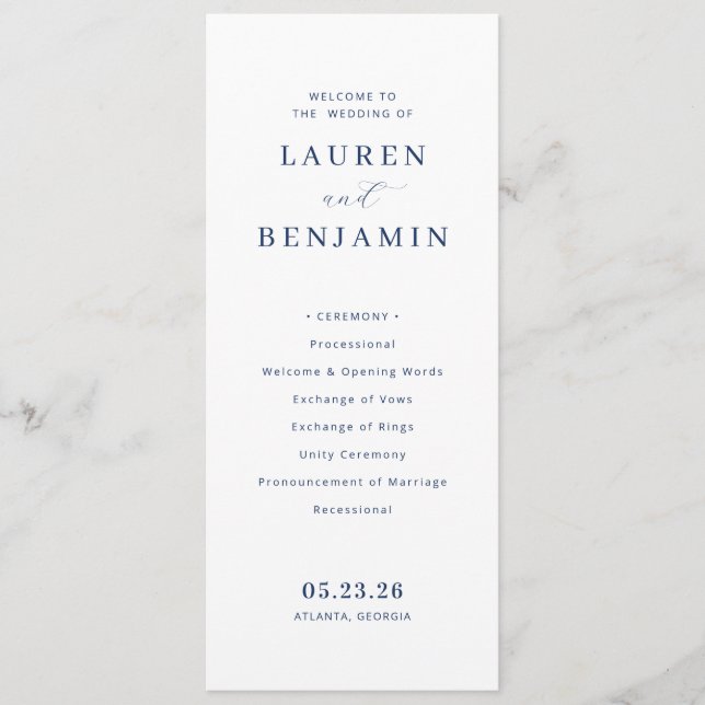 Programme Elegant Navy Minimalist Wedding Ceremony (Devant)