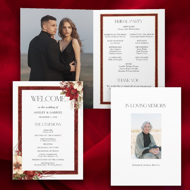 Programme Élégant Noël Rouge Damas Floral (Créateur téléchargé)