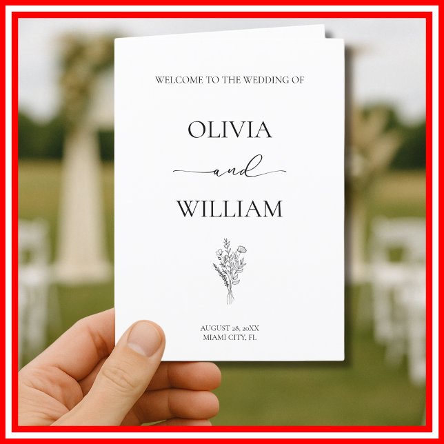 Programme Élégant noir et blanc Simple Mariage moderne (Créateur téléchargé)