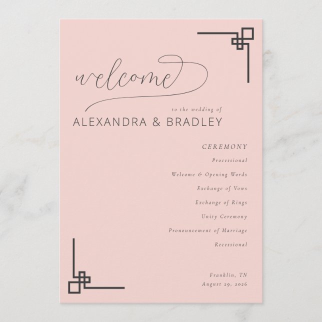 Programme Elegant Pink Minimalist Wedding Schedule (Devant)