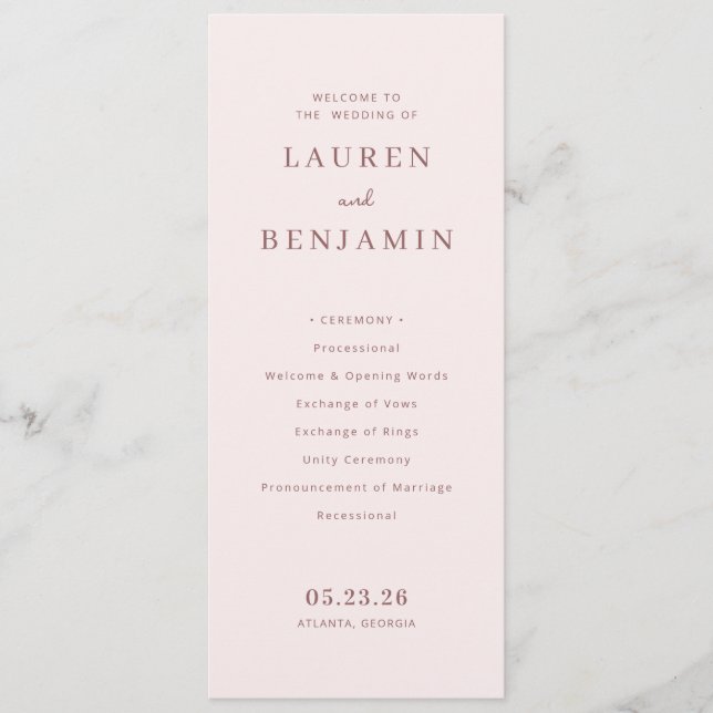 Programme Elegant Pink Wedding Program (Devant)