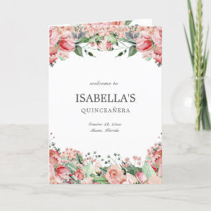Programme Élégant Rose Floral Quince Princess Padrinos Event