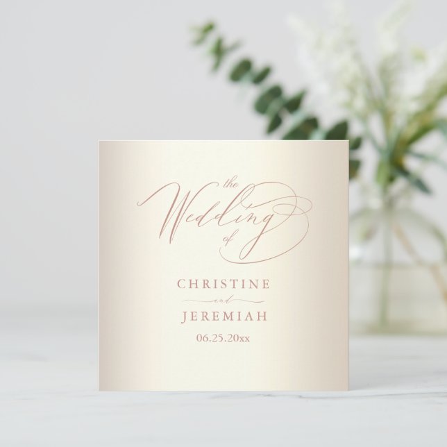 Programme Élégant Rose Gold Script Mariage brillant Champagn (Debout devant)