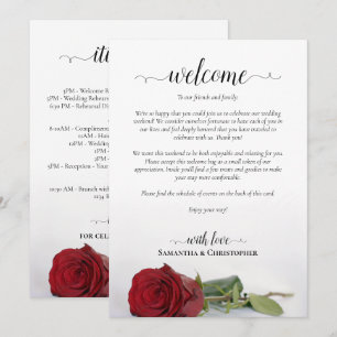Programme Élégant Rose Rouge Mariage Bienvenue & Itinéraire