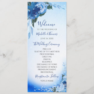 Programme Elégant Royal Blue Aquarelle Floral Verdure