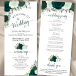 Programme Élégant Rustic Green Rose Mariage<br><div class="desc">Ce magnifique programme de mariage présente un élégant design chic boho floral avec des roses peints à la main dans les tons vert émeraude et sauge sur un arrière - plan blanc. Les titres sont écrits en calligraphie de script sophistiquée, et il y a de l'espace pour vos détails de...</div>