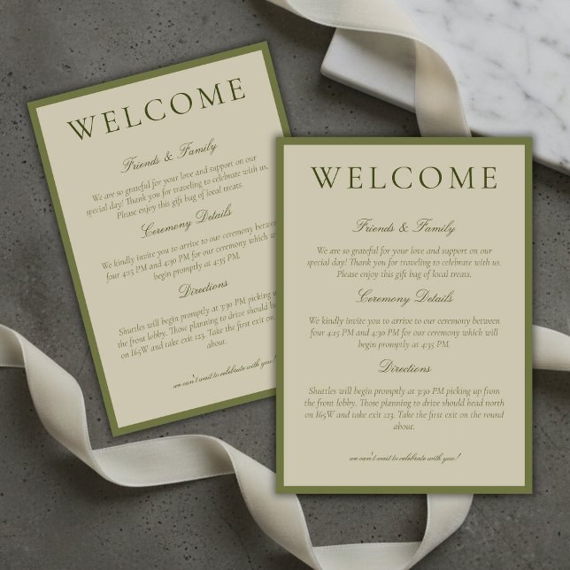 Programme Elegant Sage Green Minimalist Wedding Welcome (Elegant Sage Green Minimalist Wedding Welcome Program)