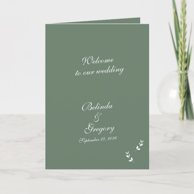 Programme Elégant Sage Green Script Mariage Commande de serv (Devant)