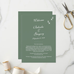 Programme Élégant Sage Olive Green Script Mariage Itinéraire
