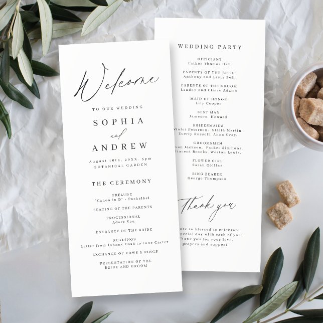 Programme Élégant script moderne minimaliste mariage (Elegant modern script minimalist wedding program)