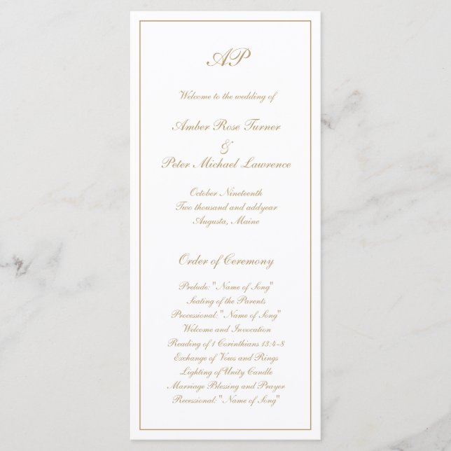 Programme Élégant simple Monogramme Formal Gold Mariage (Devant)