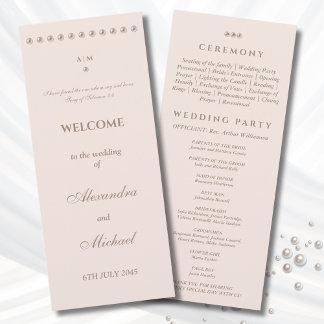 Programme Elegant Simple Pearl Christian Wedding Program
