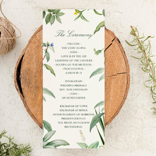 Programme Élégant Vert & Blanc Botanique Feuille Mariage