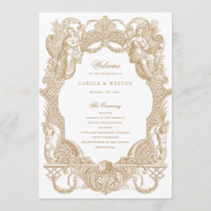 Programme Elégant Vintage Baroque Frame Toile Mariage or