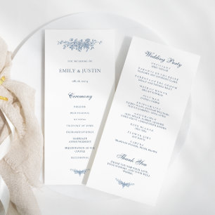 Programme Élégant Vintage Floral Blue Mariage