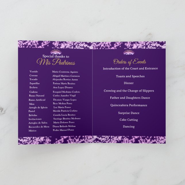 Programme Elégant violet Boho Gold Quinceañera espagnol (Intérieur)