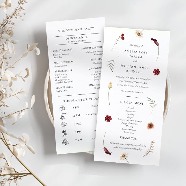 Programme Elégante aquarelle automne Fleur sauvage Mariage d (Elegant Watercolor Fall Autumn Wildflower Wedding Program)