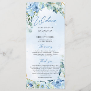 Programme Elégante aquarelle bleu poussiéreux cadre or flora