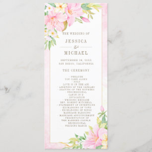 Programme Elégante aquarelle florale Mariage botanique rose