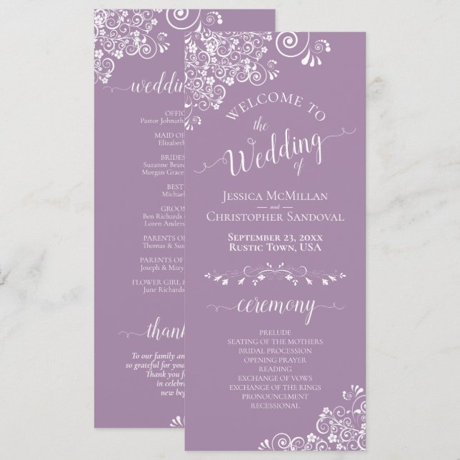 Programme Elégante boucles blanches sur Mariage violet de la (Devant / Derrière)