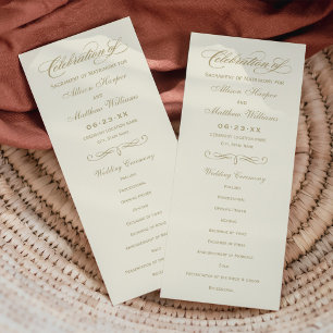 Programme Elégante Calligraphie d'or ivoire Cérémonie Mariag