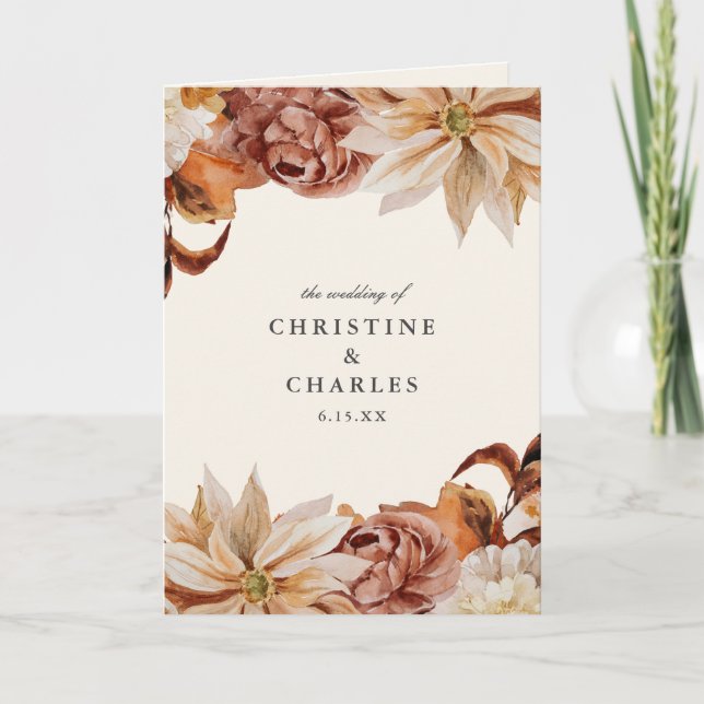 Programme Élégante cérémonie de Mariage d'aquarelle florale  (Devant)
