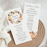 Programme Élégante cérémonie de Mariage de automne rustique<br><div class="desc">Célébrez votre grande journée avec notre programme mariage de automne élégant, conçu pour guider vos invités à travers chaque moment significatif. Avec ses noms encerclés par une étonnante couronne de fleurs d'aquarelle, de succulents et de feuilles dans les tons chauds d'automne rose roux, pêche, orange, crème, brun et vert, ce...</div>
