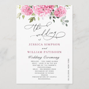 Programme Élégante Cérémonie de Mariage d'Hydrangea Boho Ros