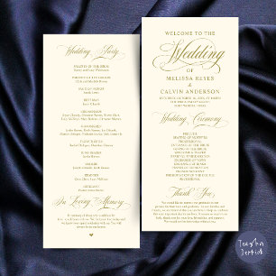 Programme Élégante Cérémonie de Mariage en Crème Jaune et Or