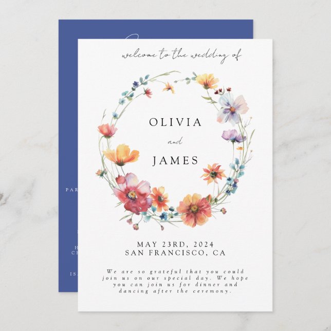 Programme Élégante couronne Fleur sauvage Mariage d'été Bien (Devant / Derrière)