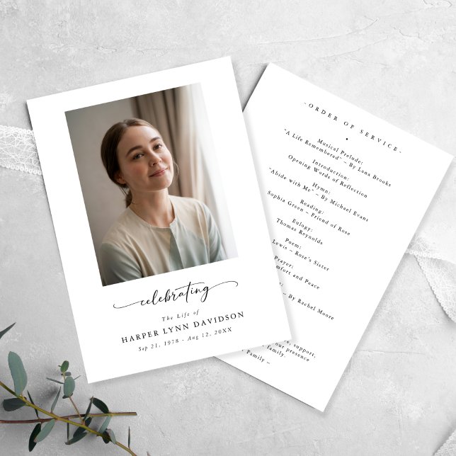 Programme Élégante fête de la vie Photo Funeral Program (Créateur téléchargé)