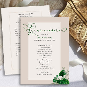 Programme Élégante Quinceanera Roses Vert Émeraude