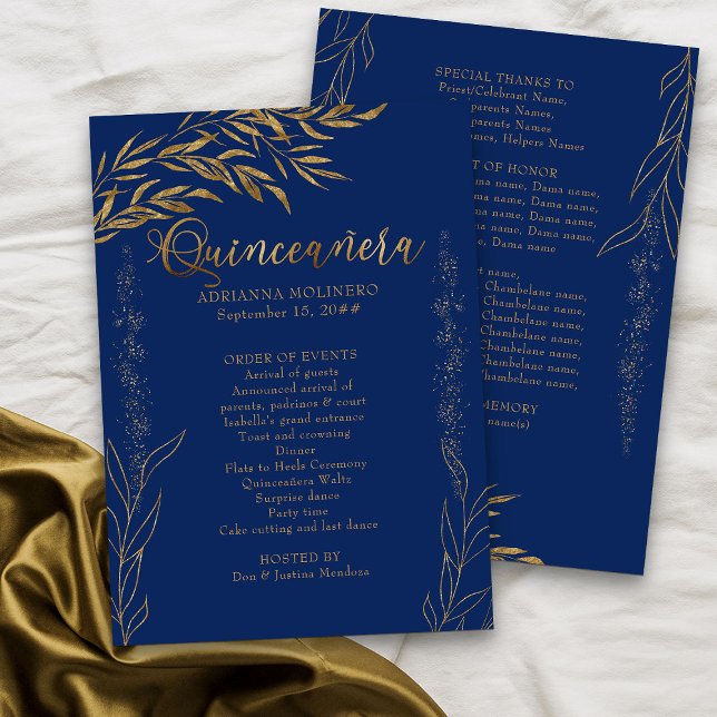 Programme Elégante Quinceanera Royal Blue et Gold Leaf (Royal Blue Program from my Gold Leaf Quinceanera Collection)