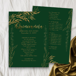 Programme Élégante Quinceanera Vert Émeraude et Feuille d'Or