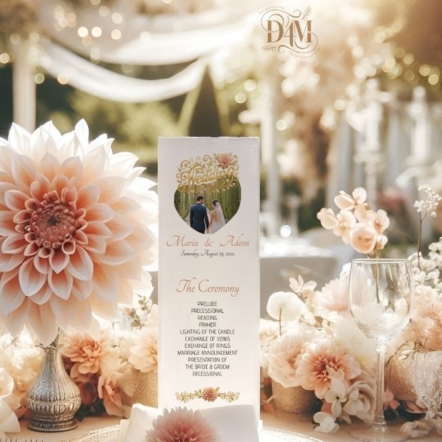 Programme Élégantes Dahlias Rose Mariage Photo Script Doré (Créateur téléchargé)