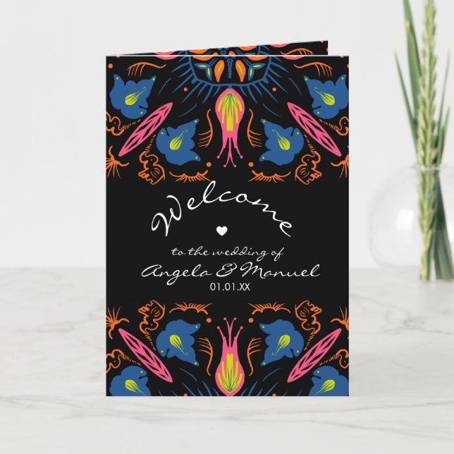 Programme Éléphant Indien Floral Noir Mariage Cœur Main Fa (Devant)
