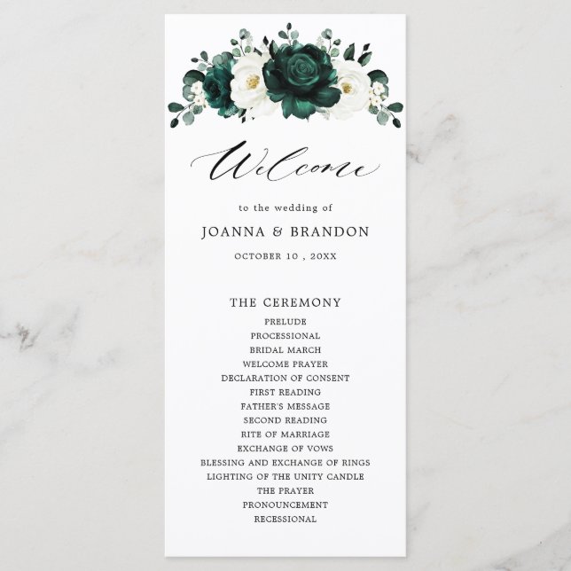 Programme Emerald Green Eucalyptus Blanc Floral Mariage (Devant)