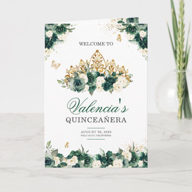 Programme Emerald Green Floral Tiara Butterfly Quinceanera (Devant)