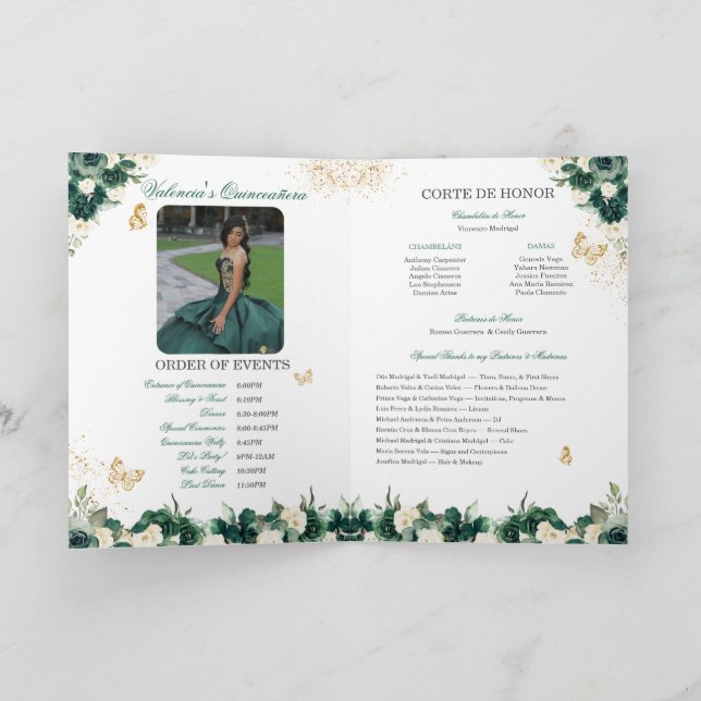 Programme Emerald Green Floral Tiara Butterfly Quinceanera (Intérieur)