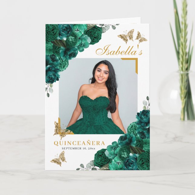 Programme Emerald Green & Gold Quinceanera Papillons Tiara (Devant)