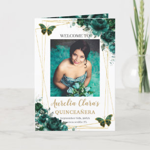 Programme Emerald Green Quinceanera Photo Padrinos