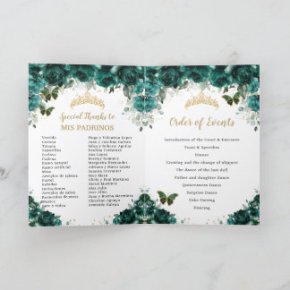 Programme Emerald Green Quinceanera Princess Padrinos