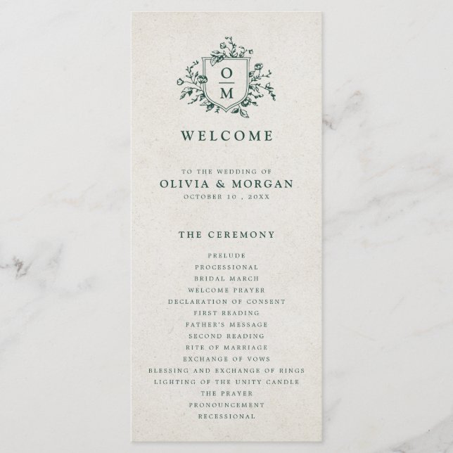 Programme Emerald Greenery Mariage botanique Vintage (Devant)