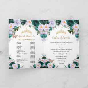 Programme Emerald Purple Floral Quinceañera Ordre des événem