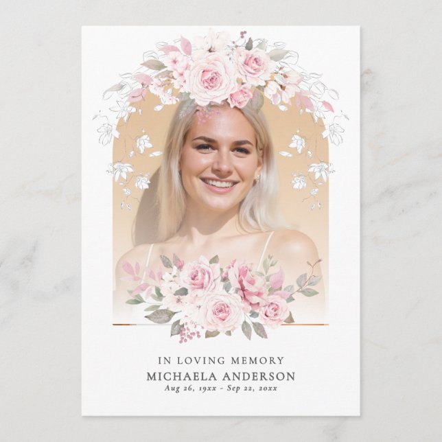 Programme En Mémoire d'amour Aquarelle rose Mémorial Floral (Devant)