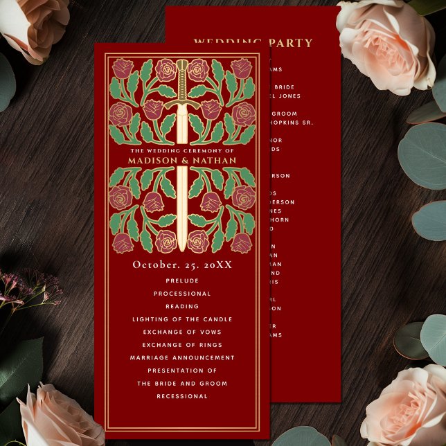 Programme Épée florale médiévale dorée écarlate Mariage roya (Créateur téléchargé)