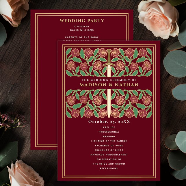 Programme Épée florale médiévale dorée rouge mariage royal (Créateur téléchargé)
